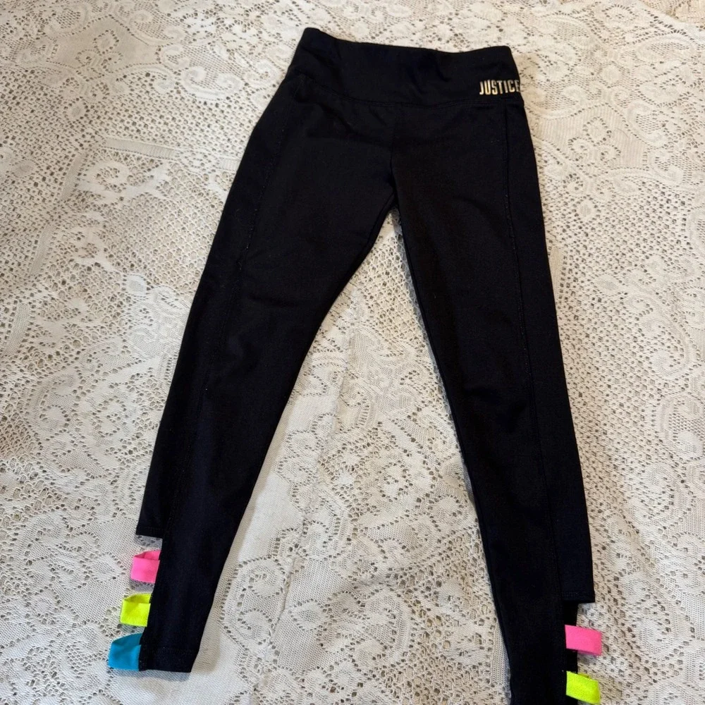 Justice Active Black Leggings‎ Girls Size 10 Cutout Neon Trim Athletic Pants
